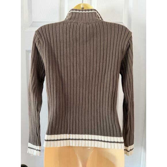 Contact New York Zippered Brown & White Knit Sweater Zip Cardigan Vintage Y2K - Picture 3 of 8